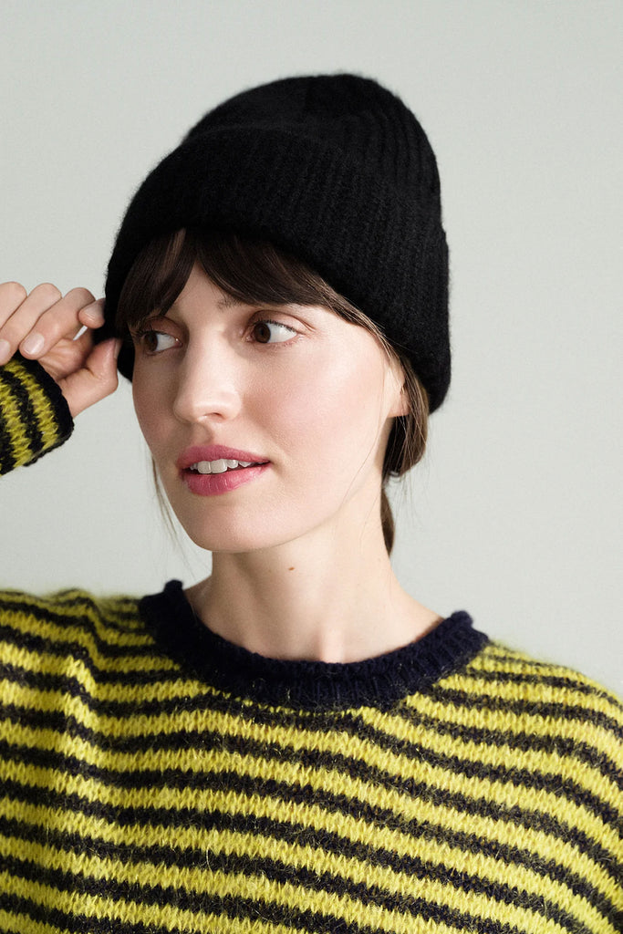 Cashmere Ribbed Beanie (Black) by Hansel from Basel
