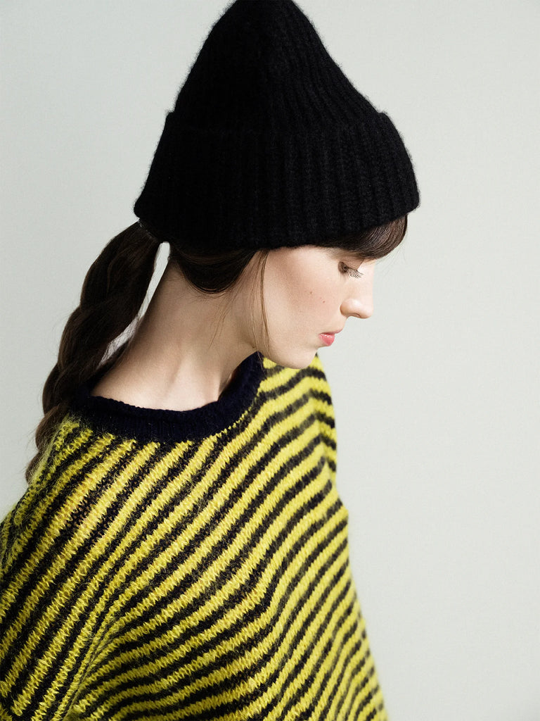 Cashmere Ribbed Beanie (Black) by Hansel from Basel