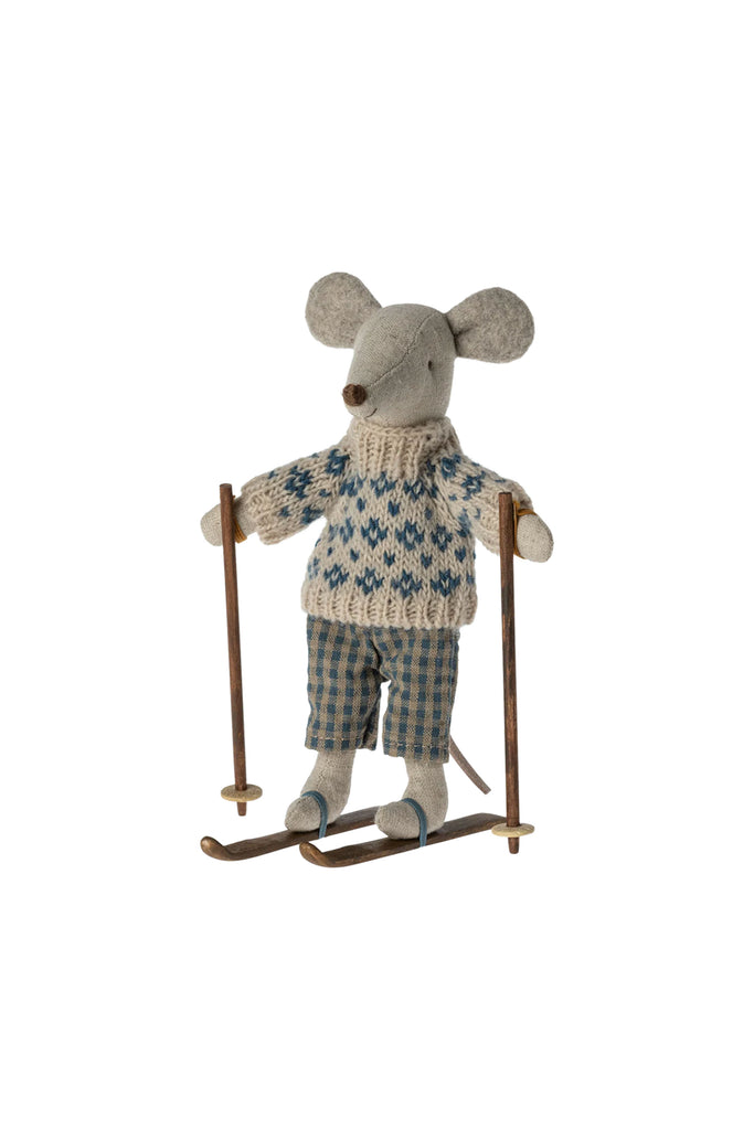 Winter Dad Mouse with Ski Set (Blue) by Maileg