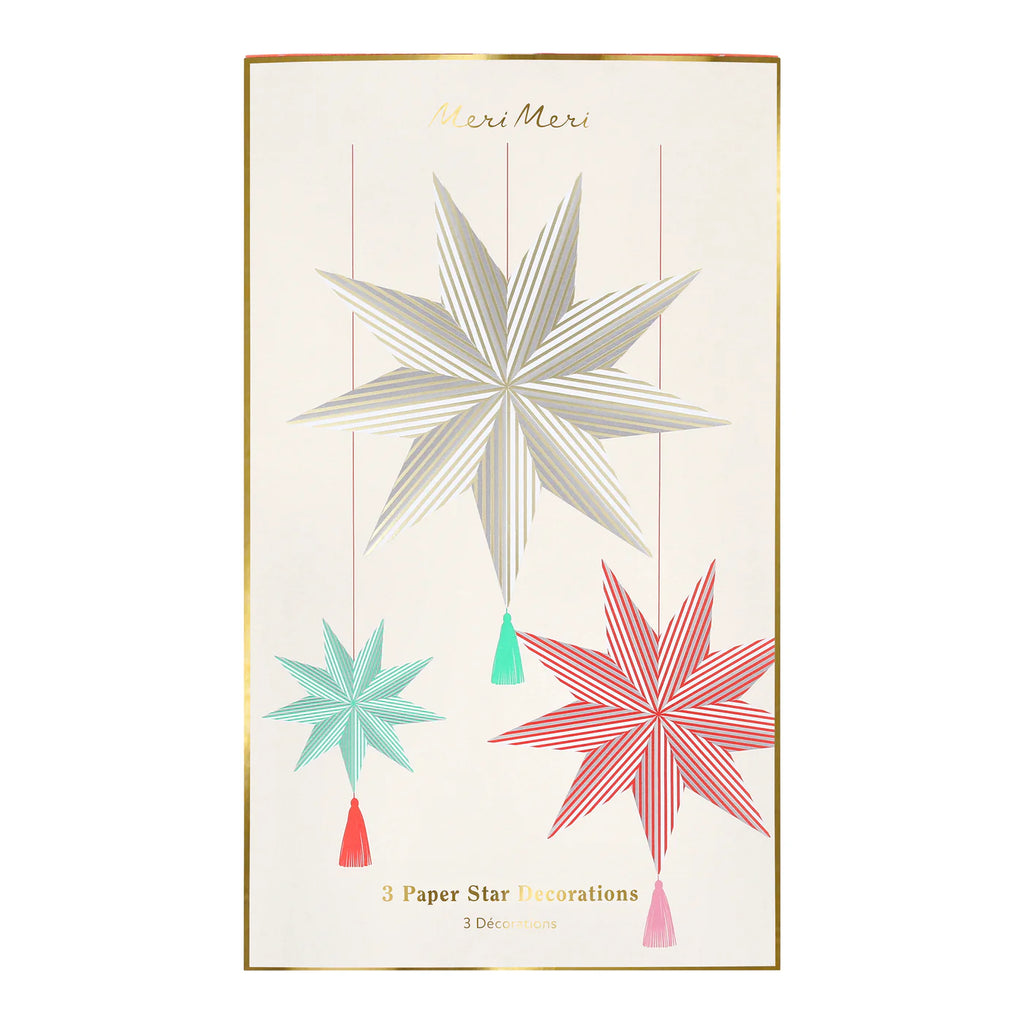 Stripe Star Decorations (x3) by Meri Meri