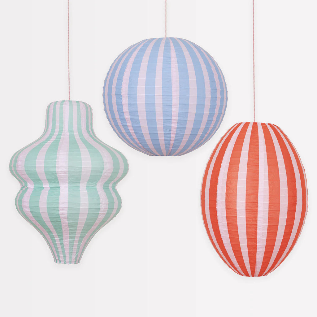 Hanging Paper Stripy Lantern Decoration x 3 by Meri Meri