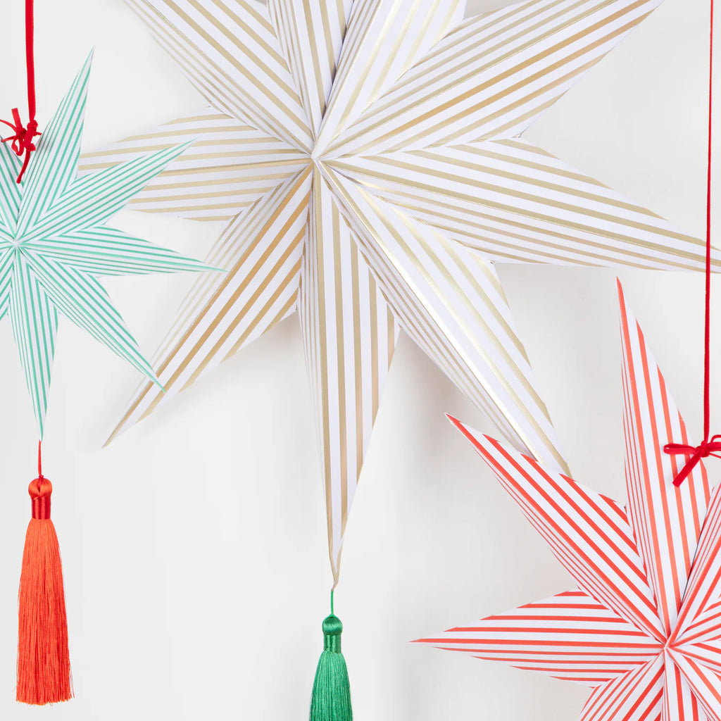 Stripe Star Decorations (x3) by Meri Meri