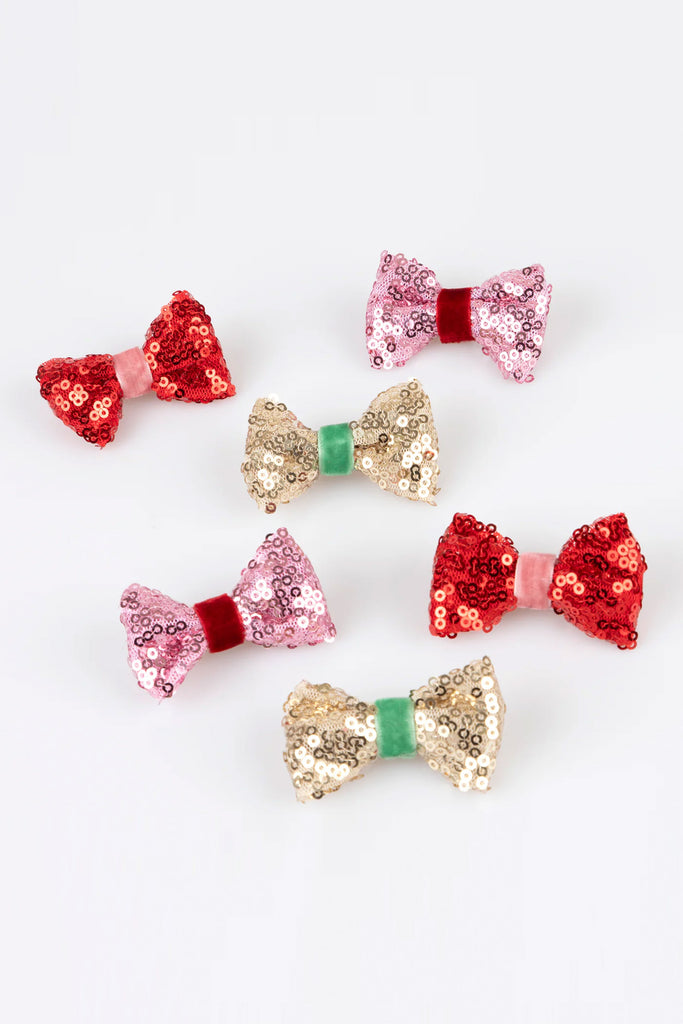 Sequin & Velvet Mini Bow Hairclips by Meri Meri