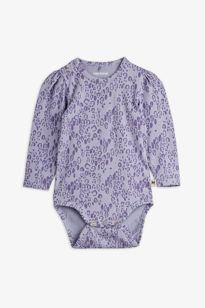Mini Leopard Long Sleeve Onesie (Purple) by Mini Rodini