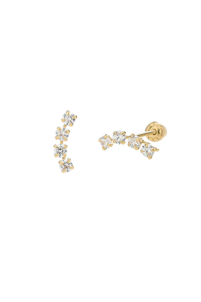 CZ Curved Studs (14K Solid Gold) by Ofina Jewelry