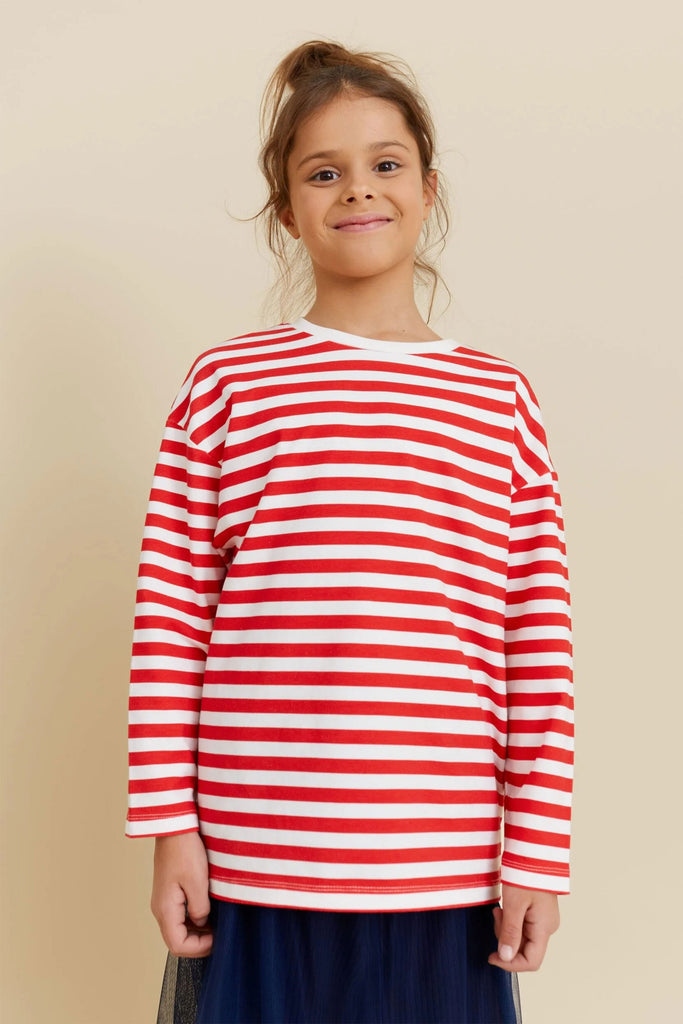 Striped Long Sleeve Top (Red) by OXOX CLUB