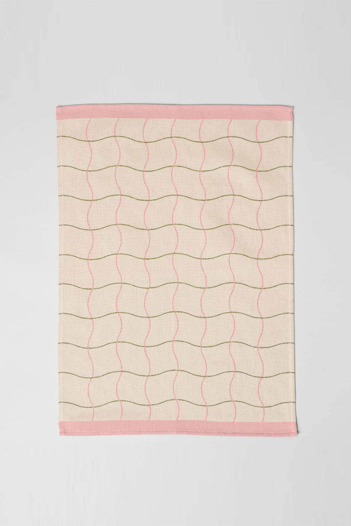 Wave Grid Woven Cotton Tea Towel (Natural) by Wrap